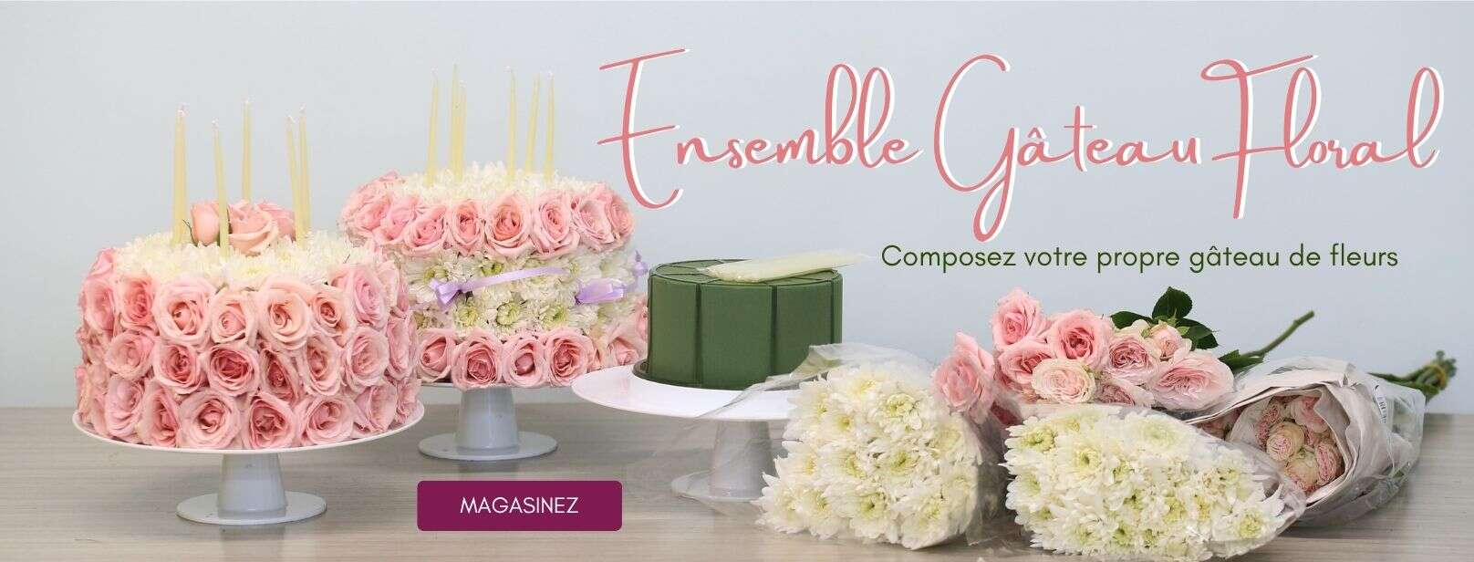 ensemble gâteau floral DIY fleurs en vrac avec roses et chrysanthèmes
