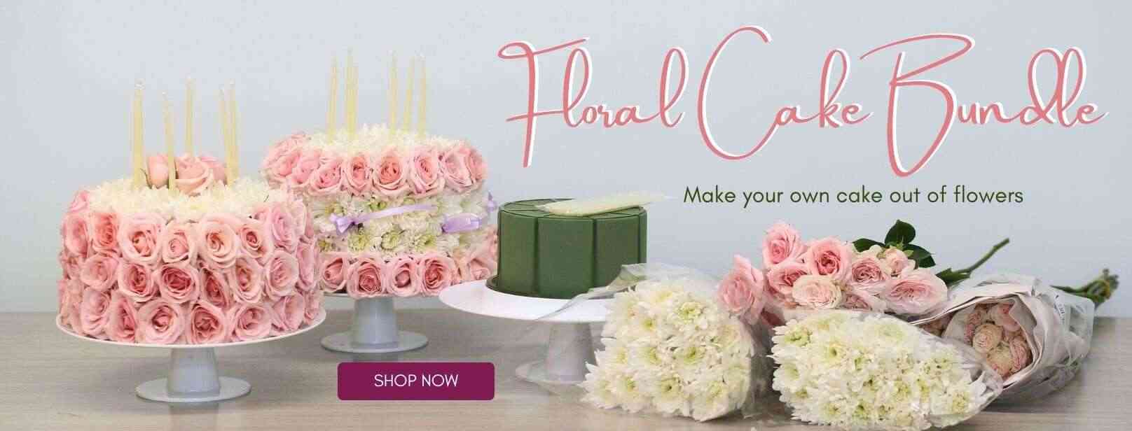 floral cake kit bundle diy flower arrangement with roses and chrysanthemums