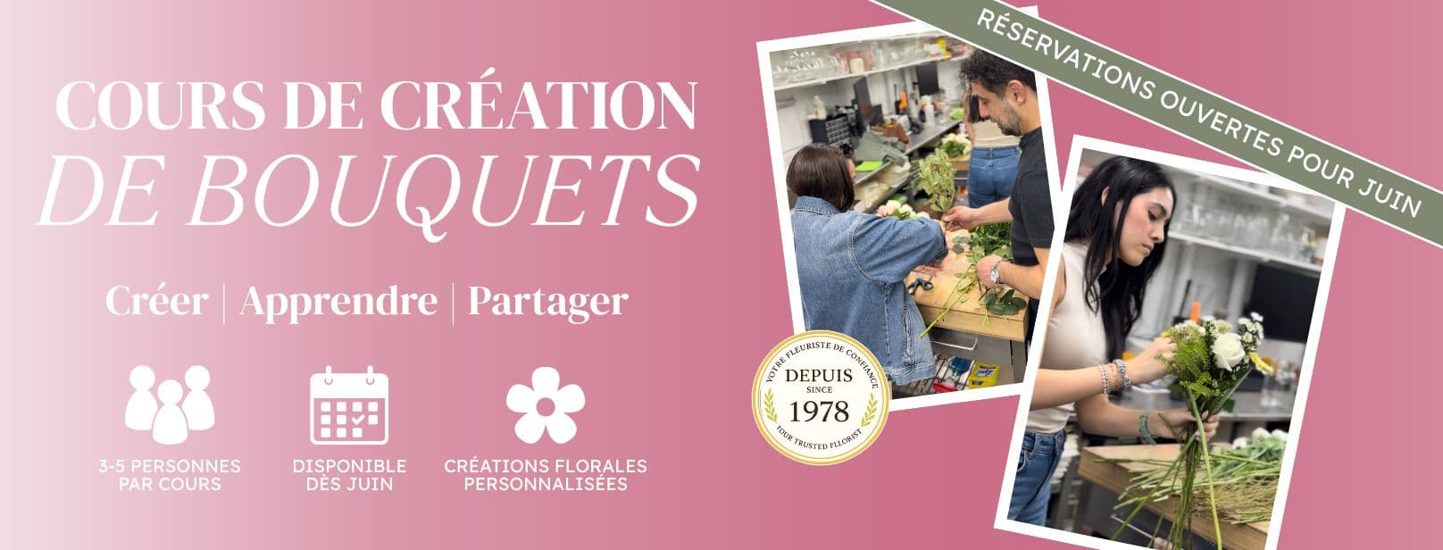 Atelier floral à Montréal – cours de création de bouquets avec fleuriste